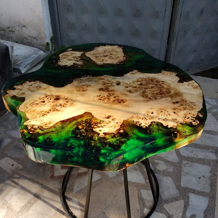 Handmade Epoxy Table, Epoxy Coffee Table, Walnut Epoxy Coffee Table, Poplar Green Epoxy Resin Side Table, Walnut Wood Handmade End Table