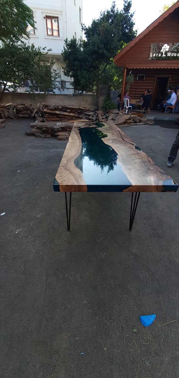Handmade Epoxy Table, Custom 96” x 30” Walnut Turquoise Table, Epoxy River Table, Live Edge Table, River Table, Custom Order for Anna