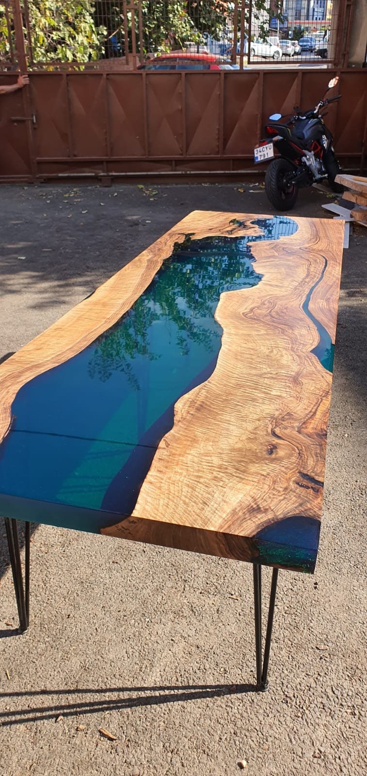 Handmade Epoxy Table, Custom 96” x 30” Walnut Turquoise Table, Epoxy River Table, Live Edge Table, River Table, Custom Order for Anna