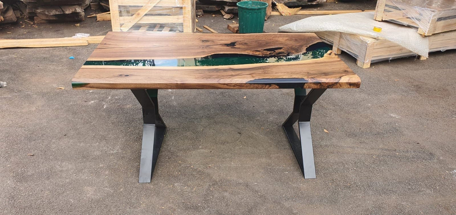 Live Edge Table, Custom 62” x 36" Walnut Wood Opaque Turquoise Table, Epoxy River Table, Handmade Epoxy Table, Custom Order for Tania