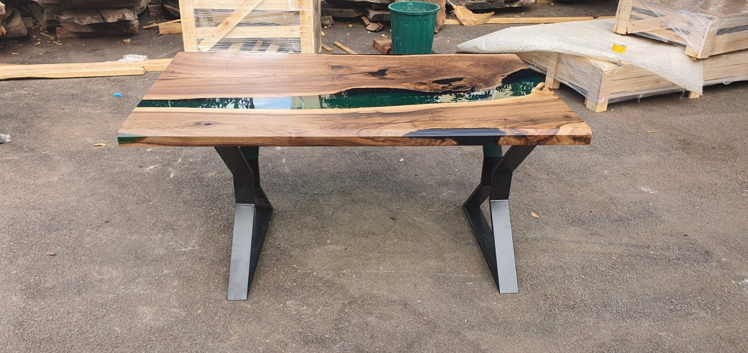 Live Edge Table, Custom 62” x 36" Walnut Wood Opaque Turquoise Table, Epoxy River Table, Handmade Epoxy Table, Custom Order for Tania