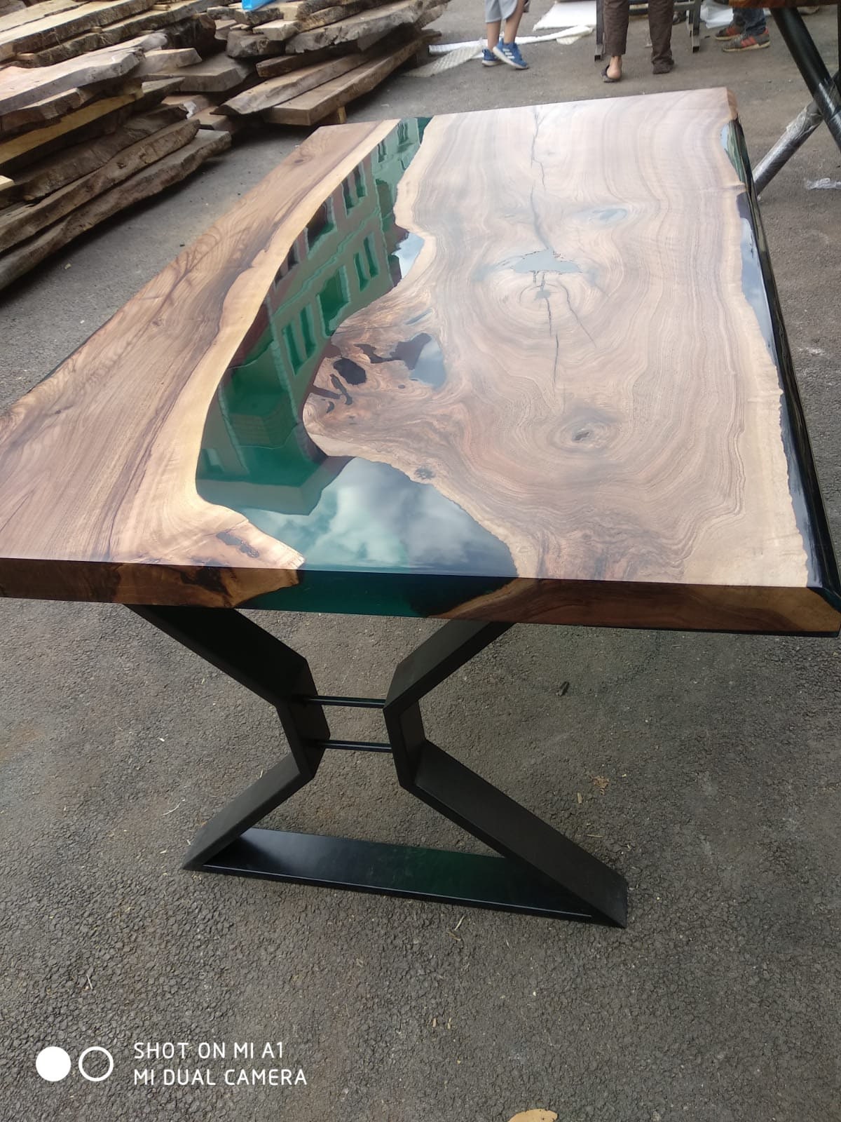 Live Edge Table, Custom 62” x 36" Walnut Wood Opaque Turquoise Table, Epoxy River Table, Handmade Epoxy Table, Custom Order for Tania