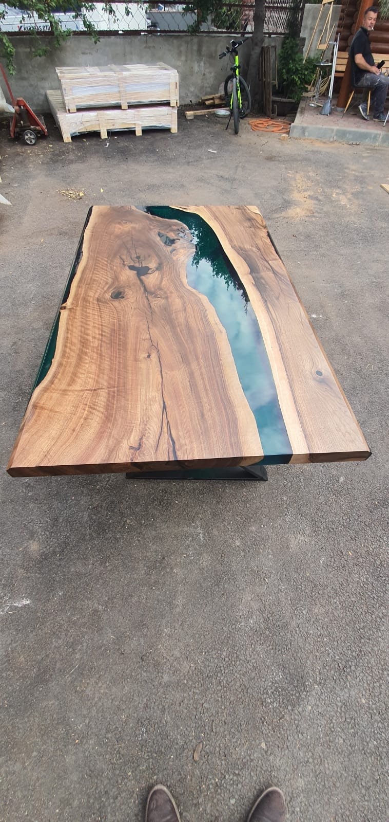 Live Edge Table, Custom 62” x 36" Walnut Wood Opaque Turquoise Table, Epoxy River Table, Handmade Epoxy Table, Custom Order for Tania