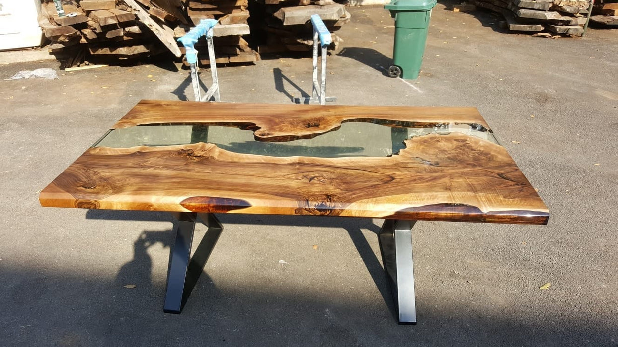 Walnut Dining Table, Custom 70” x 40” Table, Walnut Clear Epoxy Table, River Table, Live Edge Table, Custom Order for Breanne