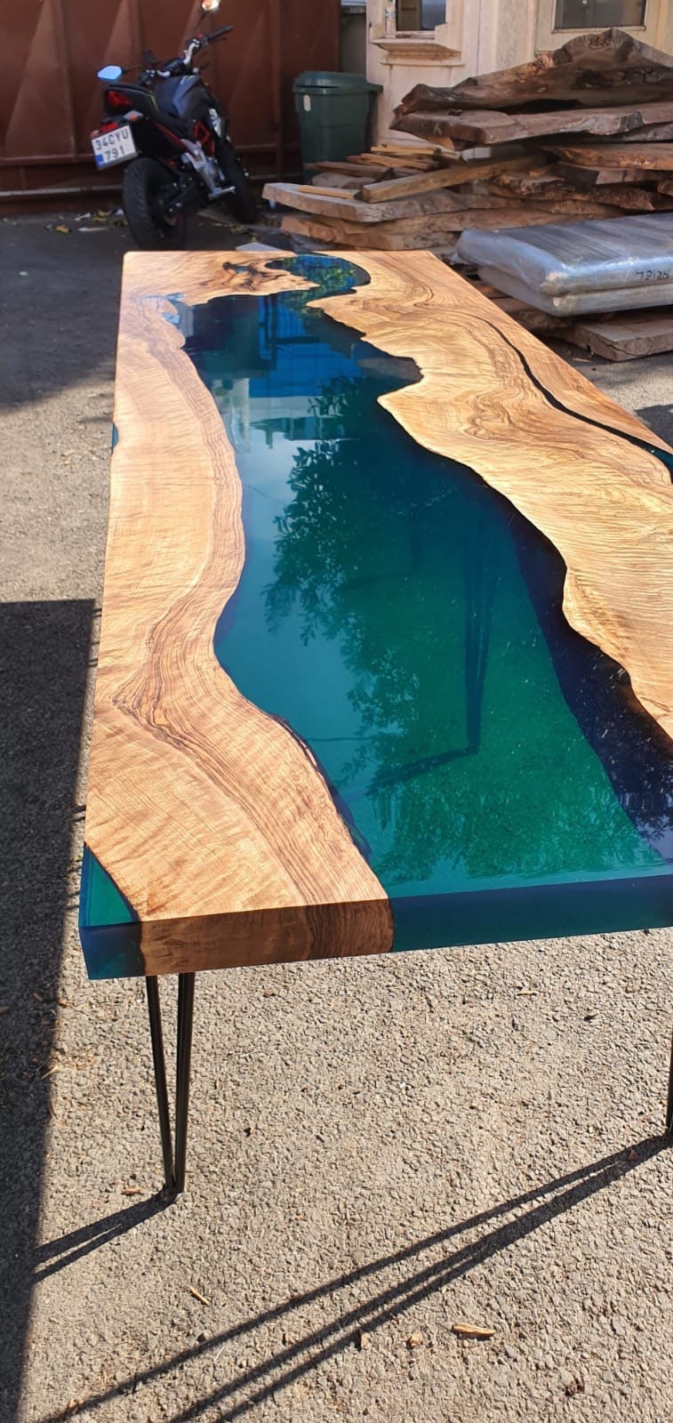 Handmade Epoxy Table, Custom 96” x 30” Walnut Turquoise Table, Epoxy River Table, Live Edge Table, River Table, Custom Order for Anna
