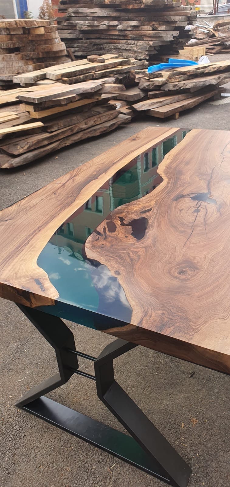 Live Edge Table, Custom 62” x 36" Walnut Wood Opaque Turquoise Table, Epoxy River Table, Handmade Epoxy Table, Custom Order for Tania