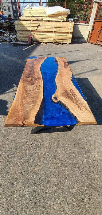 Handmade Epoxy Table, Custom 70” x 35” Walnut Deep Blue with Ocean Wawes Table, Epoxy River Dining Table, River Table, Order for Lee