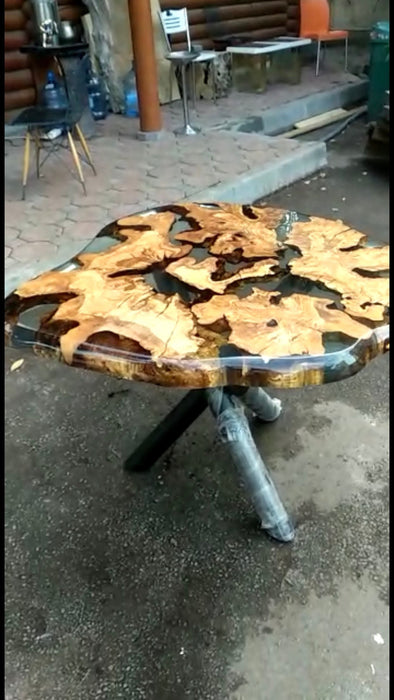 Olive Wood Epoxy Table, Custom 40” Diameter Round Table, Olive Wood Table, Clear Epoxy Dining Table, Live Edge Table, Custom Order for Lee