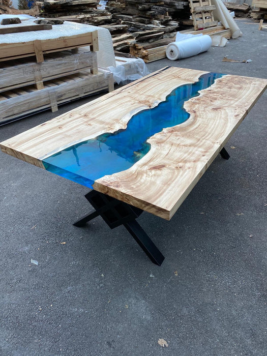 Blue Epoxy Dining Table, Epoxy Resin Table, Custom 83" x 44" Poplar Wood Table, Ocean Blue Epoxy Table, Resin Table Order for Heather E