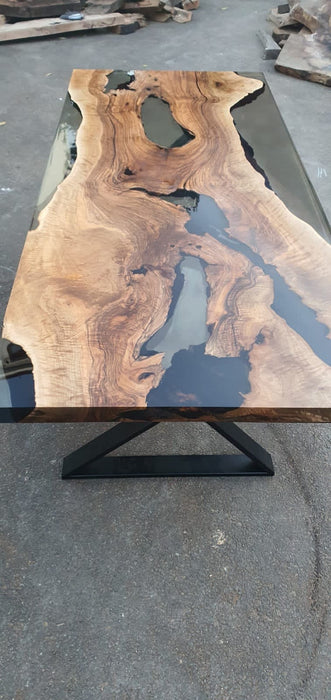 Epoxy Resin Table, Epoxy Dining Table, Walnut Epoxy River Table, Custom 84” x 36” Walnut Smokey Gray Table, Live Edge Table, for Laura B