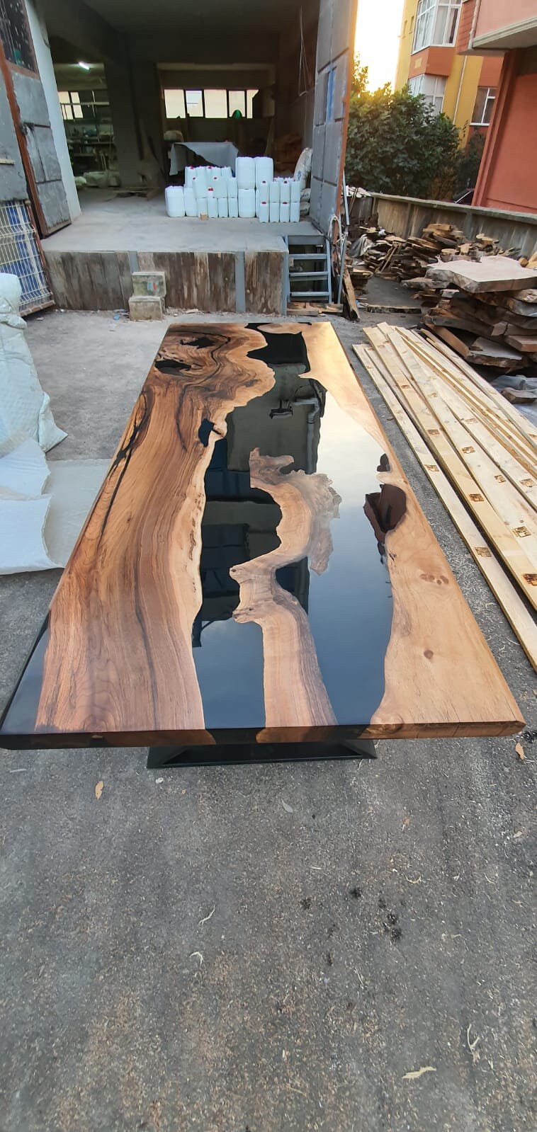 Walnut Dining Table, Custom 84” x 32” Walnut Black Table, Epoxy Dining Table, River Table, Live Edge Table, Custom Order for Ashley