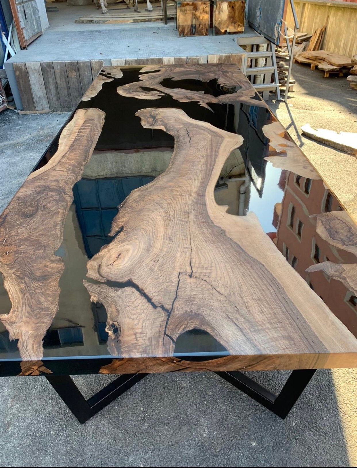 Walnut Dining Table, Epoxy Dining Table, Epoxy Resin Table, Custom 120" x 48" Walnut Black Table, Epoxy River Table Order for Bhani