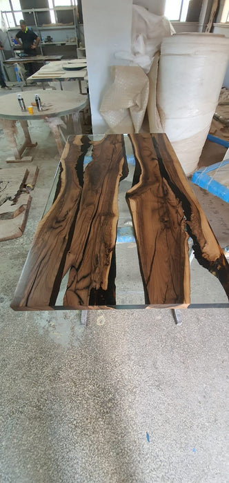 Wooden Table, Handmade Epoxy Table, Custom 72" x 36" Walnut Table, Clear Epoxy Table, River Table, Made to Order for Katie P
