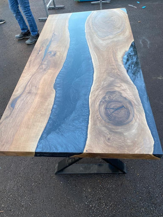 Walnut Dining Table, Clear Epoxy Table, Custom 60" x 30" Walnut Wood Metallic Gray Epoxy Table, Custom Order for Alexis L