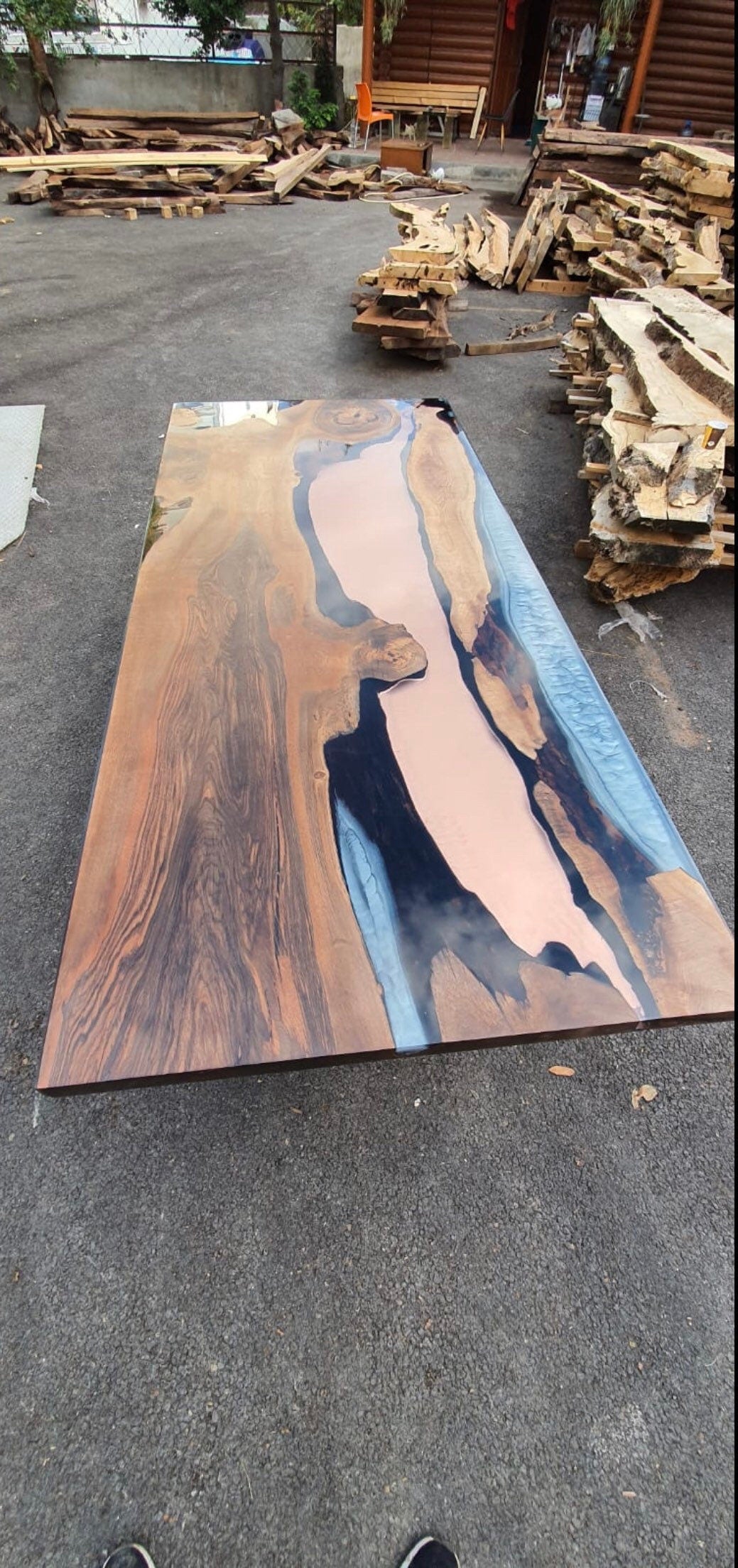 Live Edge Table, River Table, Custom 84” x 36” Walnut Gray Table and Copper Table, Epoxy Dining Table, Epoxy Resin Table, Custom for Katie
