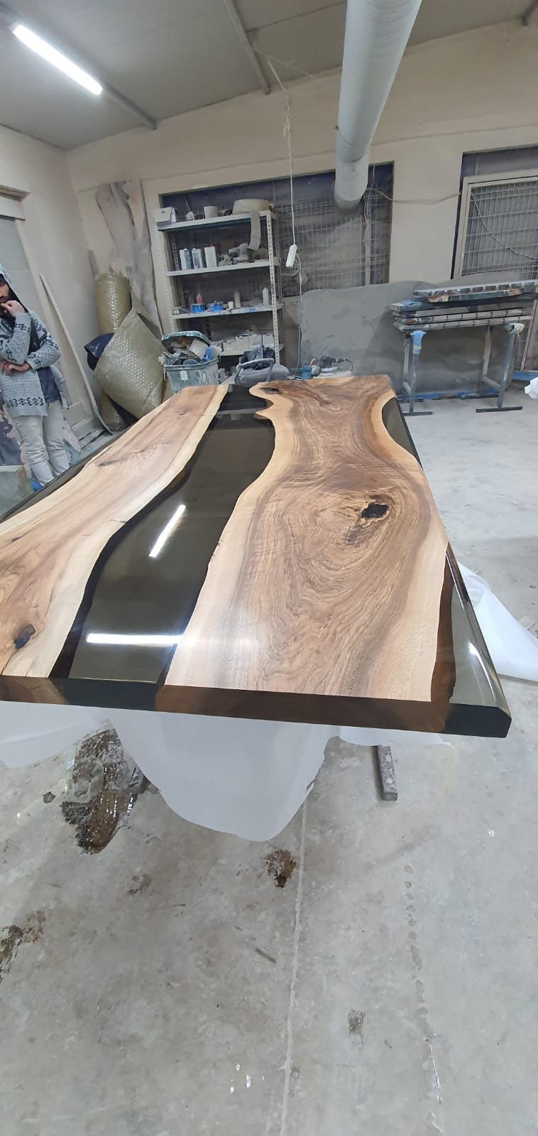Live Edge Table, Epoxy Dining Table, Epoxy Resin Table, Custom 70” x 36” Walnut Smokey Gray, Epoxy River Dining Table Order for Jennifer