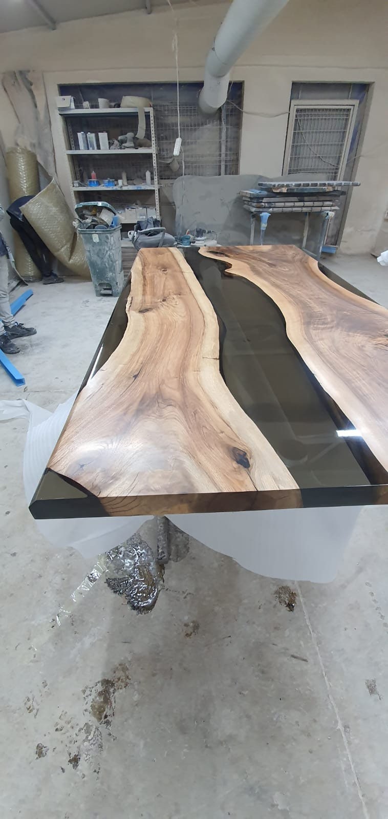 Live Edge Table, Epoxy Dining Table, Epoxy Resin Table, Custom 70” x 36” Walnut Smokey Gray, Epoxy River Dining Table Order for Jennifer