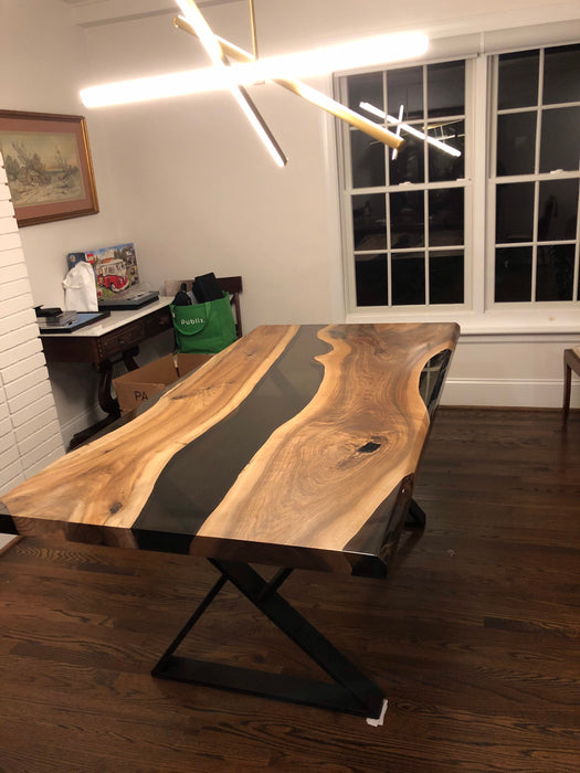 Live Edge Table, Epoxy Dining Table, Epoxy Resin Table, Custom 70” x 36” Walnut Smokey Gray, Epoxy River Dining Table Order for Jennifer
