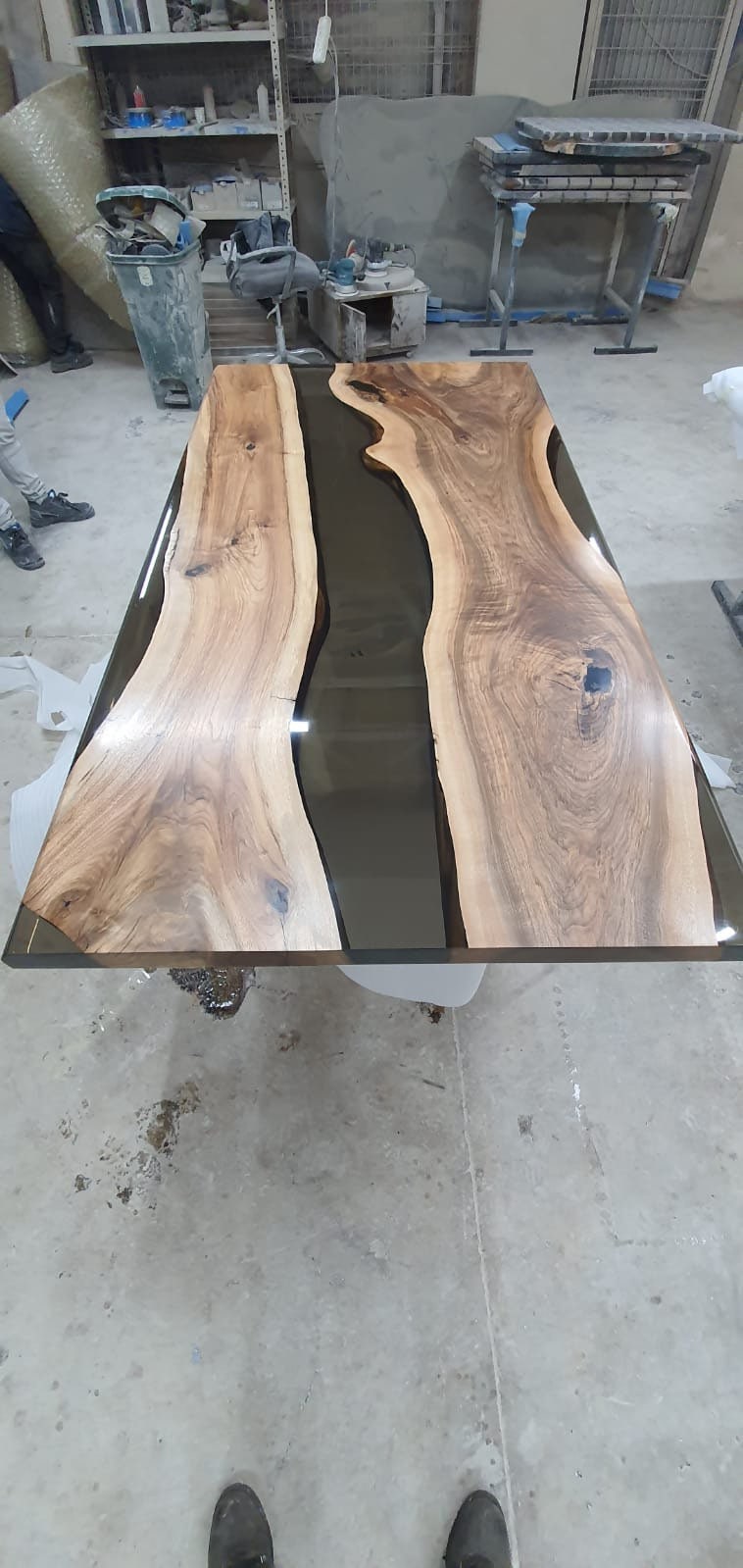 Live Edge Table, Epoxy Dining Table, Epoxy Resin Table, Custom 70” x 36” Walnut Smokey Gray, Epoxy River Dining Table Order for Jennifer