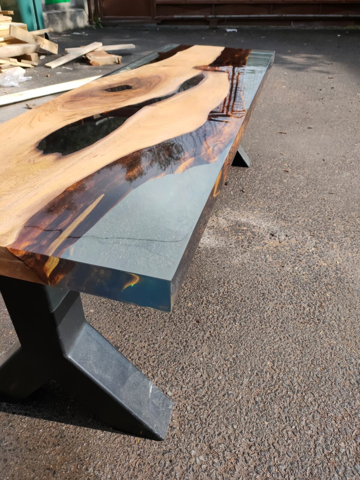 Handmade Clear Epoxy Table, Custom 58” x 17” Walnut Table, Clear Epoxy Bench, Live Edge Table, Custom Order for Corsetti