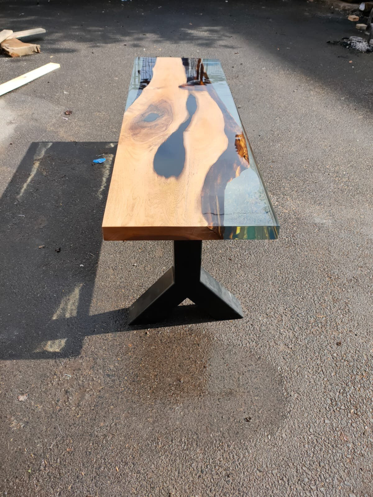 Handmade Clear Epoxy Table, Custom 58” x 17” Walnut Table, Clear Epoxy Bench, Live Edge Table, Custom Order for Corsetti
