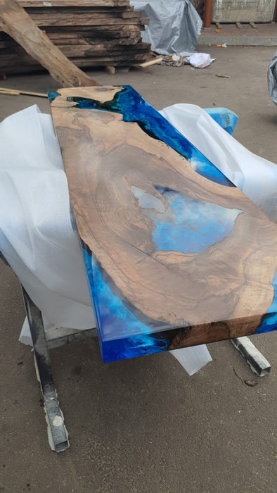 Handmade Epoxy Table, Custom 62” x 17” Walnut Blue Epoxy Table, River Dining Bench, Live Edge Table, River Table, Custom Order for Dallas A