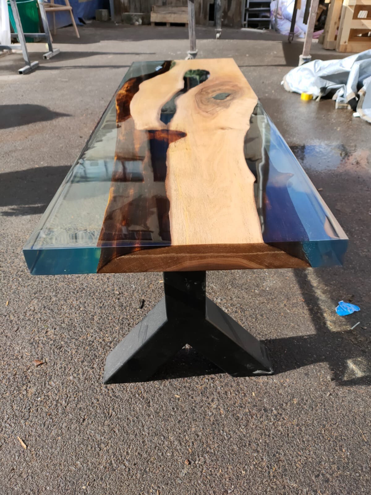 Handmade Clear Epoxy Table, Custom 58” x 17” Walnut Table, Clear Epoxy Bench, Live Edge Table, Custom Order for Corsetti