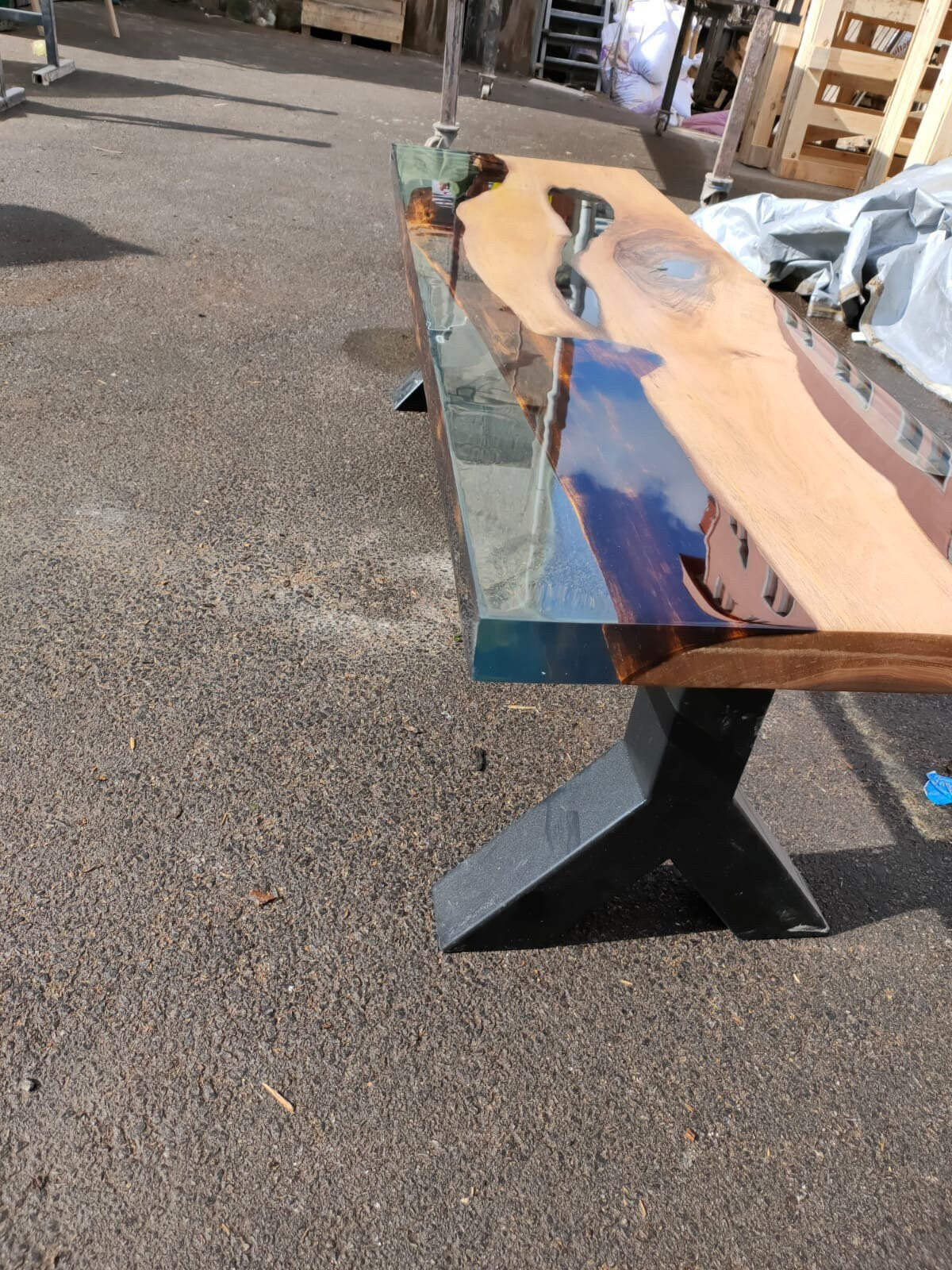 Handmade Clear Epoxy Table, Custom 58” x 17” Walnut Table, Clear Epoxy Bench, Live Edge Table, Custom Order for Corsetti