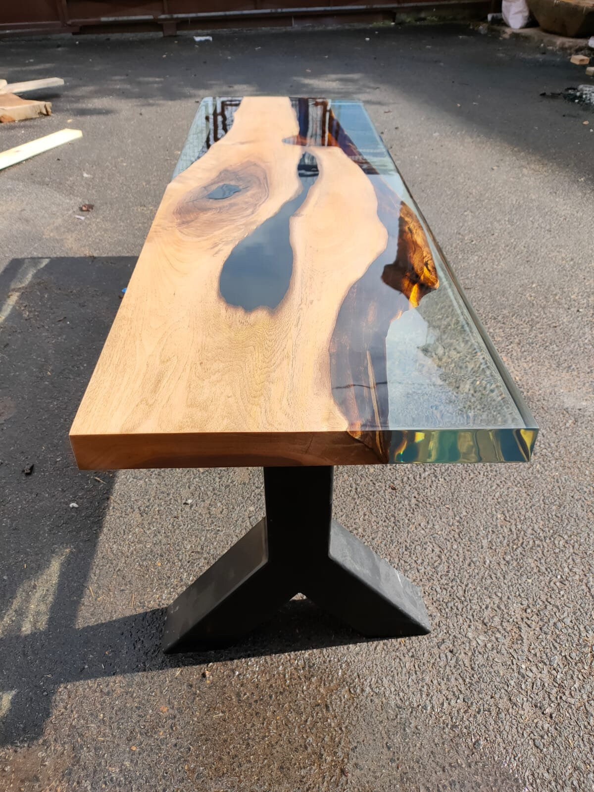 Handmade Clear Epoxy Table, Custom 58” x 17” Walnut Table, Clear Epoxy Bench, Live Edge Table, Custom Order for Corsetti
