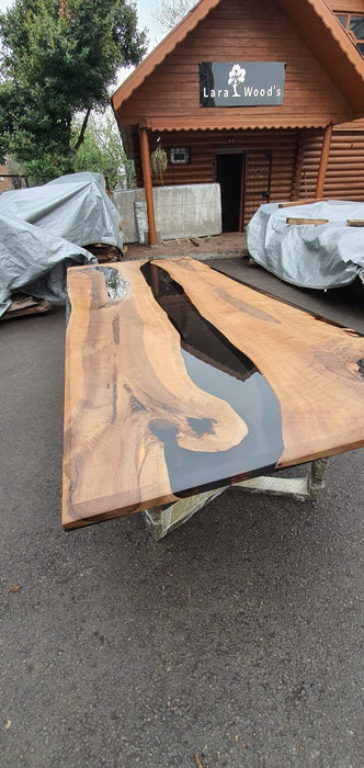 Walnut Dining Table, Live Edge Table, Custom 108" x 44" Walnut Smokey Gray Table, Epoxy River Table, Epoxy Dining Table, Order for Vickiee