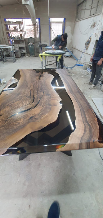 Epoxy Dining Table, River Table, Custom 72” x 42” Walnut Smokey Gray Table, Epoxy ResinTable, Live Edge Table, Custom Order for James