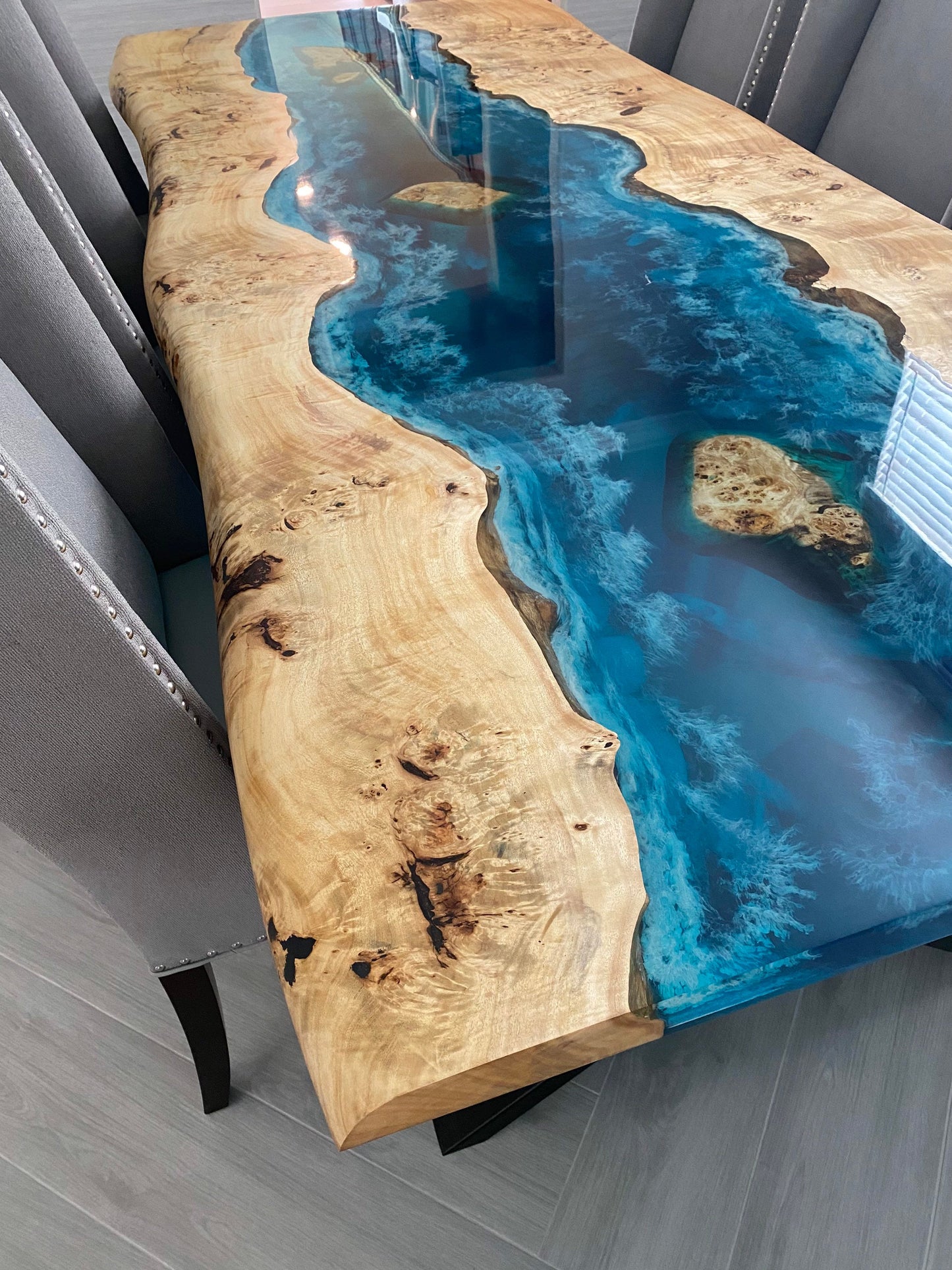 Handmade Epoxy Table, Custom 96” x 42” Poplar Wood Blue, Turquoise and White Waves Table, Epoxy River Dining Table, Order for Carolyn U