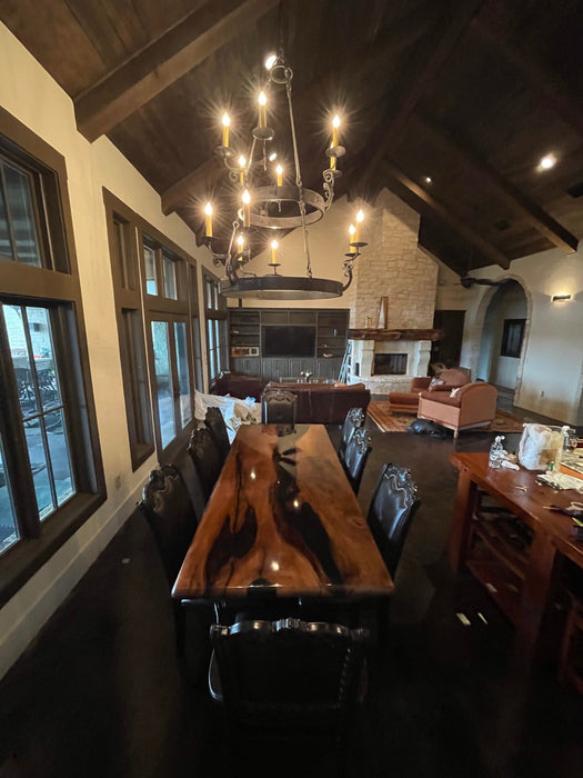Epoxy Dining Table, Custom 96” x 40” Walnut Shiny Black Table, Epoxy River Dining Table, Custom Order for Kiera S