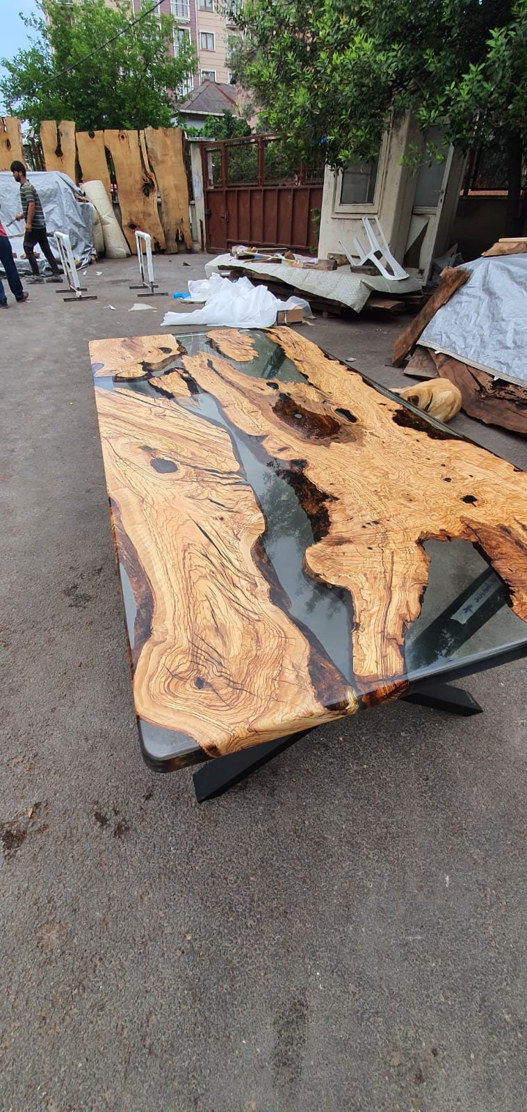 Olive Wood Epoxy Table, Custom 84” x 40” Olive Wood Table, Clear Epoxy Table, Epoxy Dining Table, Custom Order for Rayanne