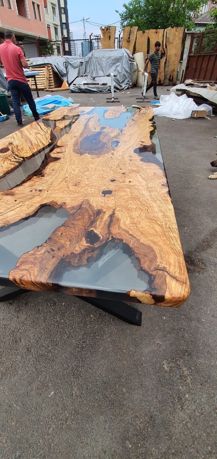 Olive Wood Epoxy Table, Custom 84” x 40” Olive Wood Table, Clear Epoxy Table, Epoxy Dining Table, Custom Order for Rayanne