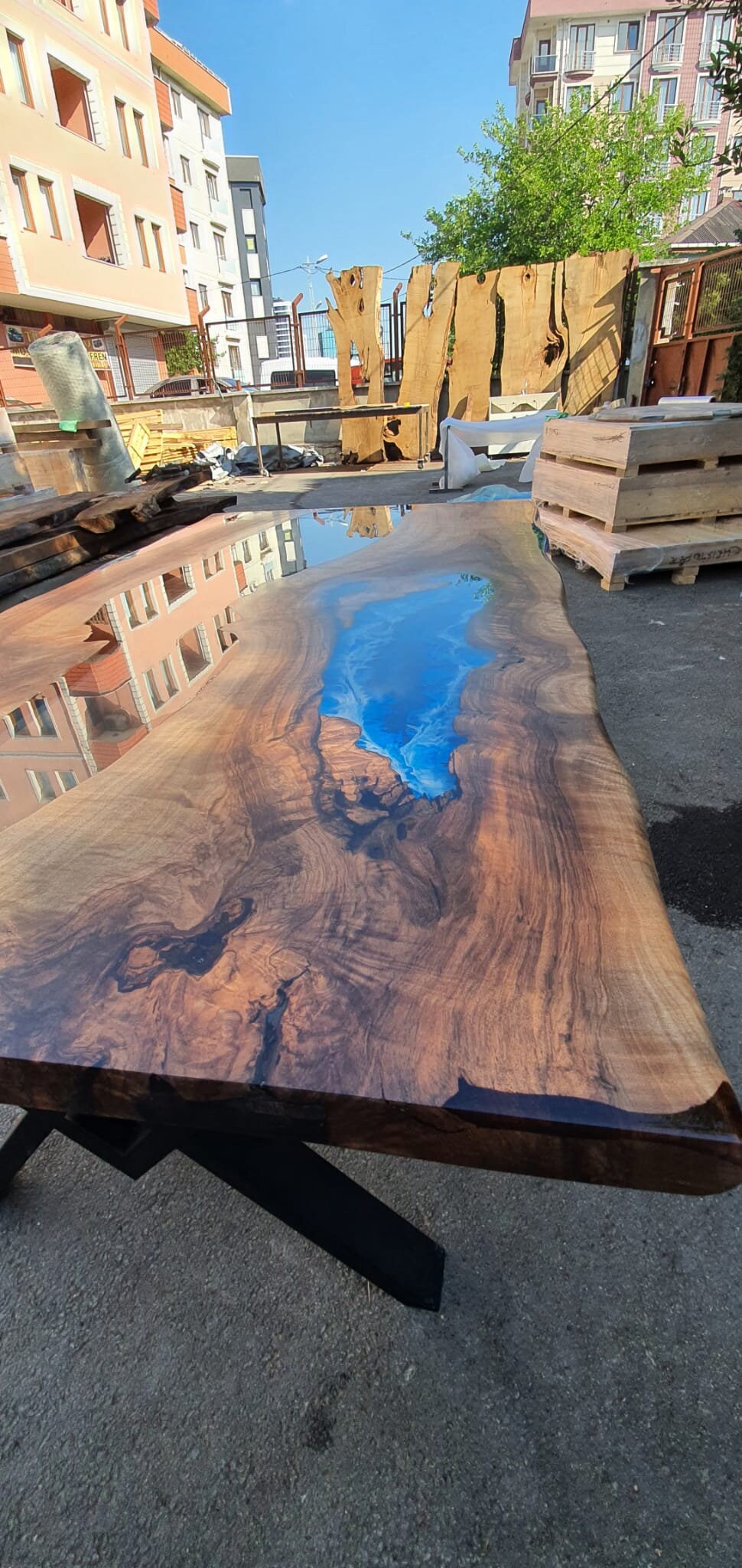Walnut Dining Table, Custom 80” x 42” Walnut Clear, Blue and White Ocean Waves Epoxy Table, River Dining Table, River Table for Chris A