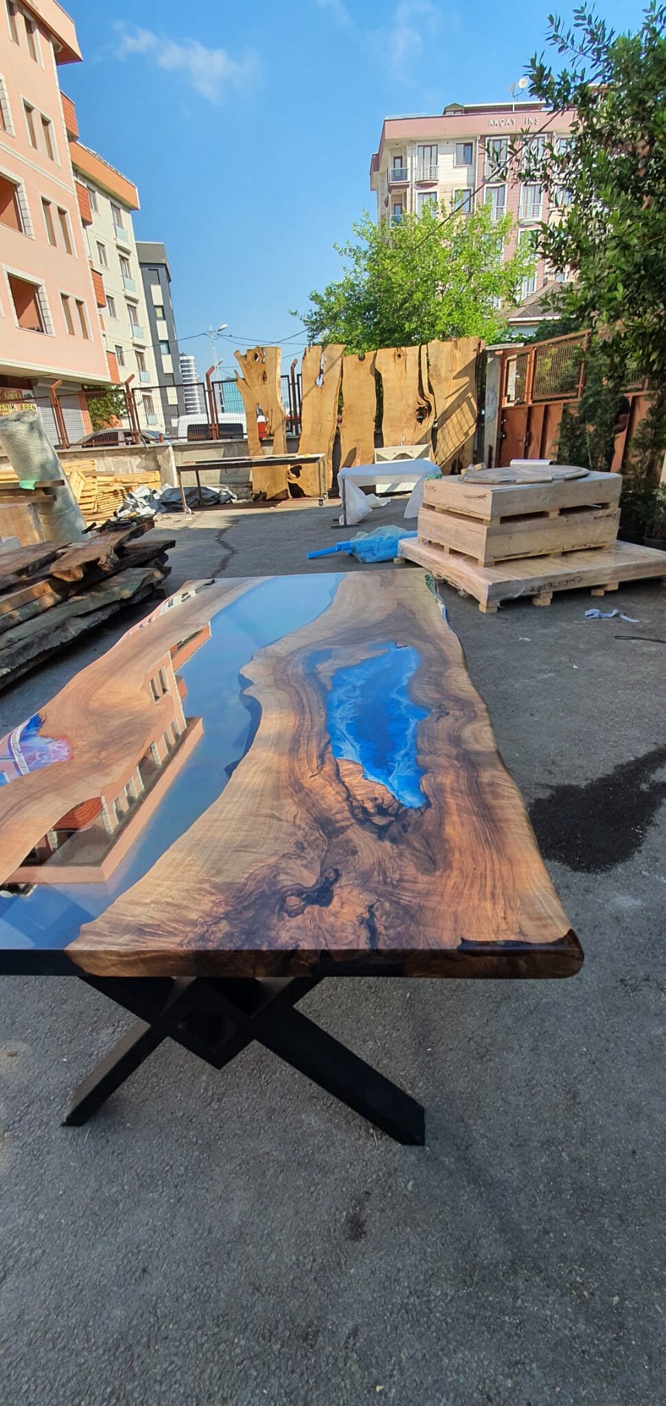 Walnut Dining Table, Custom 80” x 42” Walnut Clear, Blue and White Ocean Waves Epoxy Table, River Dining Table, River Table for Chris A