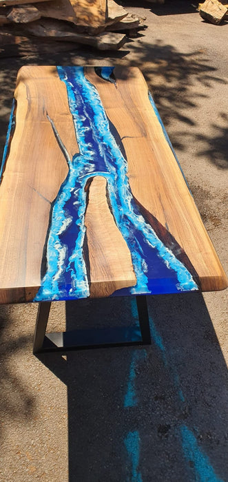 Walnut Dining Table, Custom 66” x 28” Walnut Ocean Blue, Turquoise White Waves Table, Epoxy River Table, Resin Table, Order for Theresa C