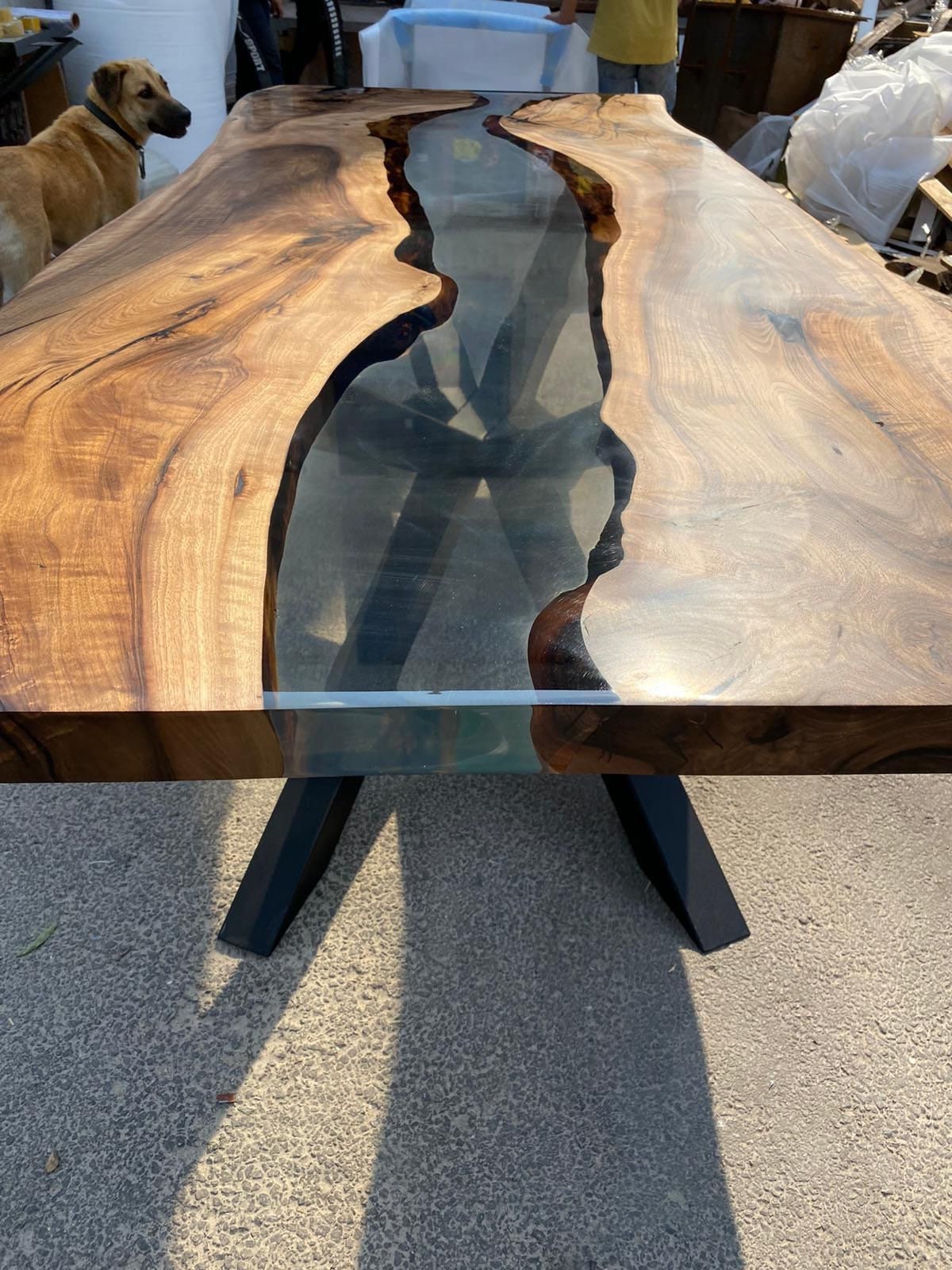 Walnut Dining Table, Epoxy Dining Table, Made to Order Custom 96” x 40”, Walnut Clear Epoxy, River Table, Live Edge Dining Table Ebru3