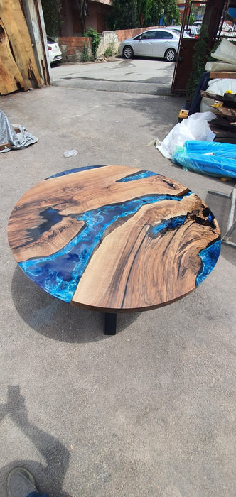 Round Dining Table, Custom 48” Diameter Round Walnut Wood Blue, Turquoise, White Waves Table, Epoxy Dining Table, Order for Lindsey Cha