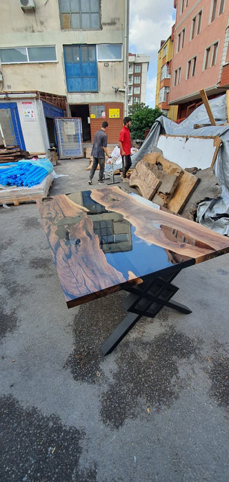 Epoxy Resin Table, Epoxy Dining Table, Walnut Epoxy River Table, Custom 72” x 42” Walnut Smokey Gray Table, Epoxy Table Order for Spencer M