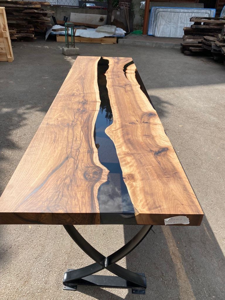 Custom Epoxy Resin Table, 96” x 25” Walnut Black Table, Epoxy Table, Unique Resin Epoxy Table, Live Edge Table, Custom Order for Marcia G