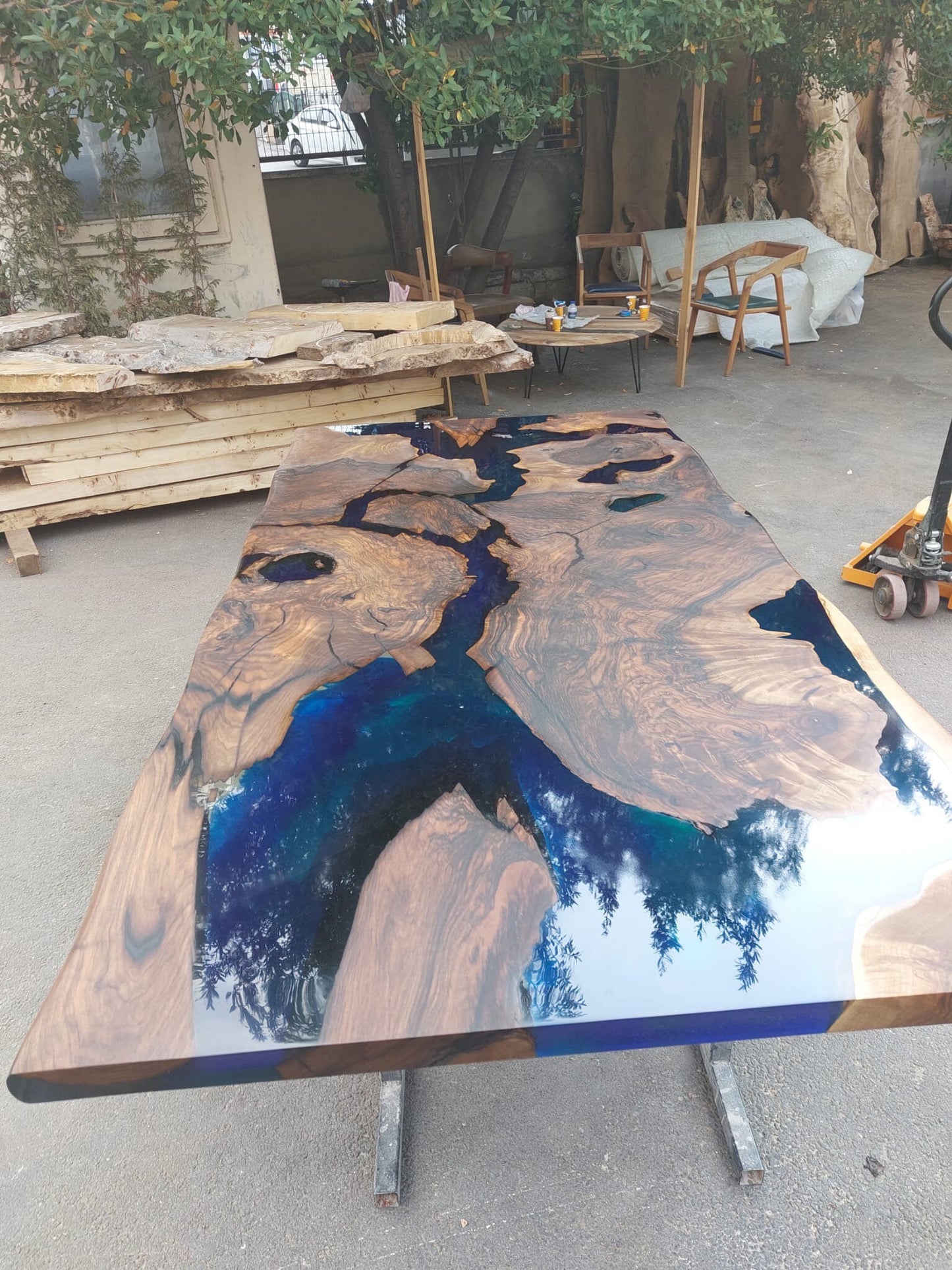 Epoxy Resin River Table, Walnut Epoxy Table, River Table, Handmade Epoxy Table, Custom 84” x 40” Blue Table, Epoxy Resin Table, for Heather