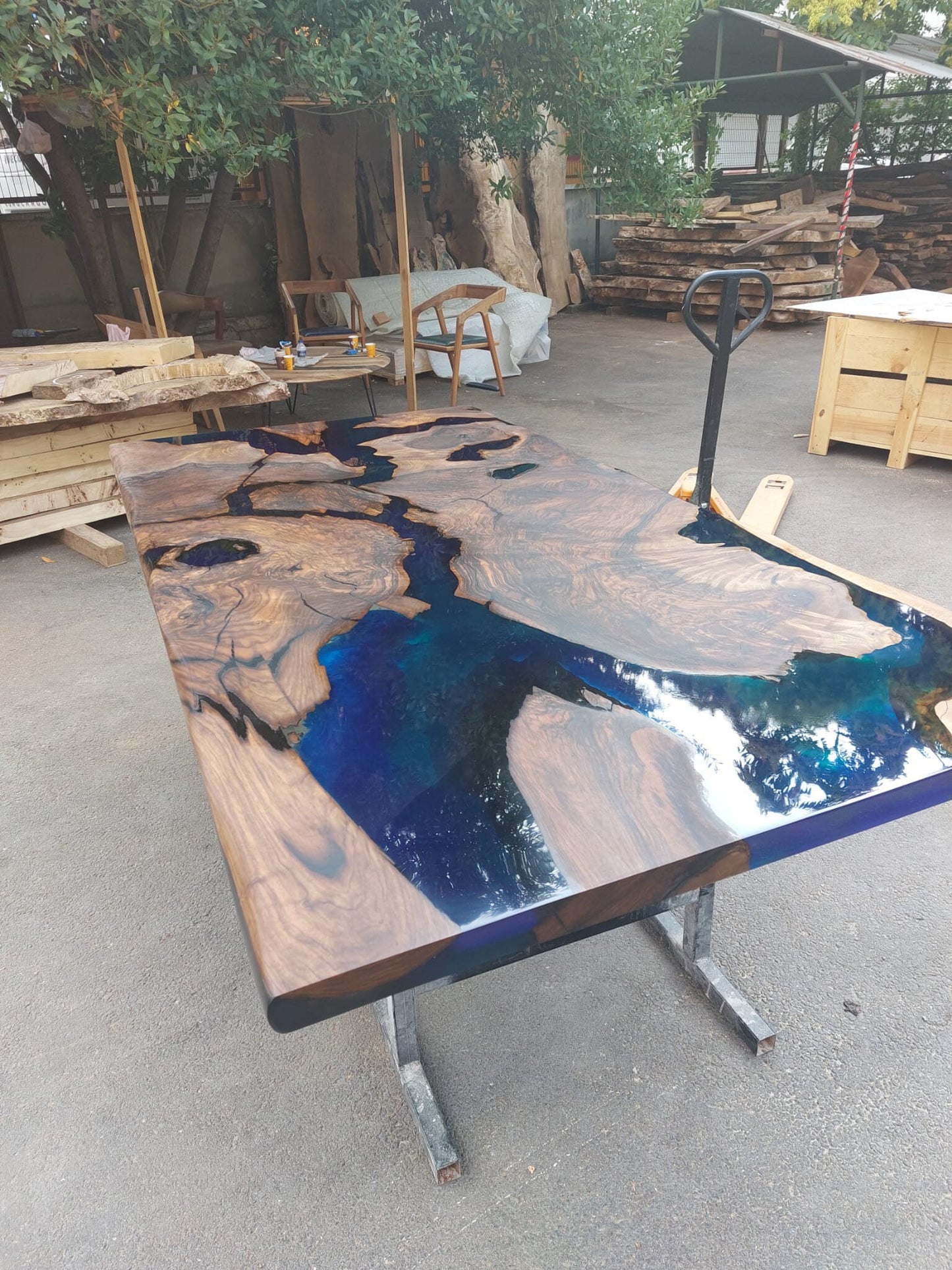 Epoxy Resin River Table, Walnut Epoxy Table, River Table, Handmade Epoxy Table, Custom 84” x 40” Blue Table, Epoxy Resin Table, for Heather