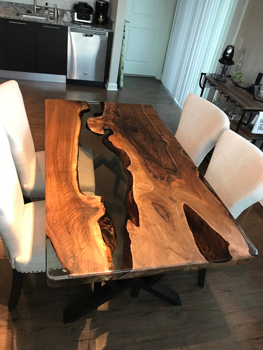 Live Edge Table, Epoxy Table, Epoxy Dining Table, Walnut Epoxy River Table, Custom 65” x 36” Smokey Gray River Table, Order for Yema