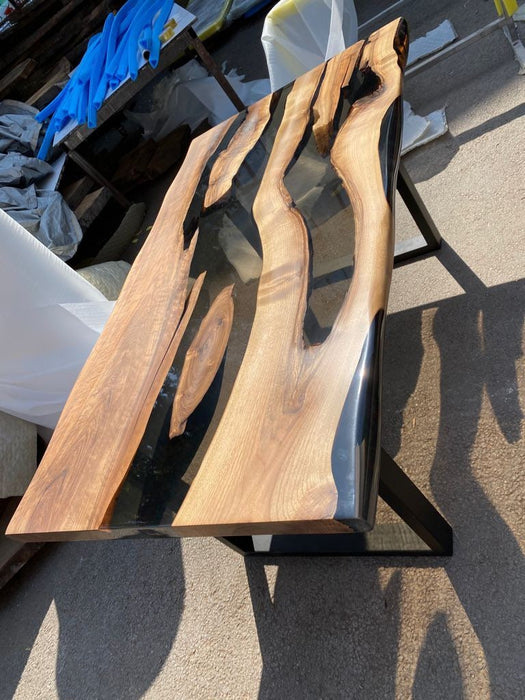 Live Edge Table, Clear Epoxy Table, Custom 65” x 36” Walnut Smokey Gray Table, Epoxy River Table, Wooden Table, Custom Order for Michelle N