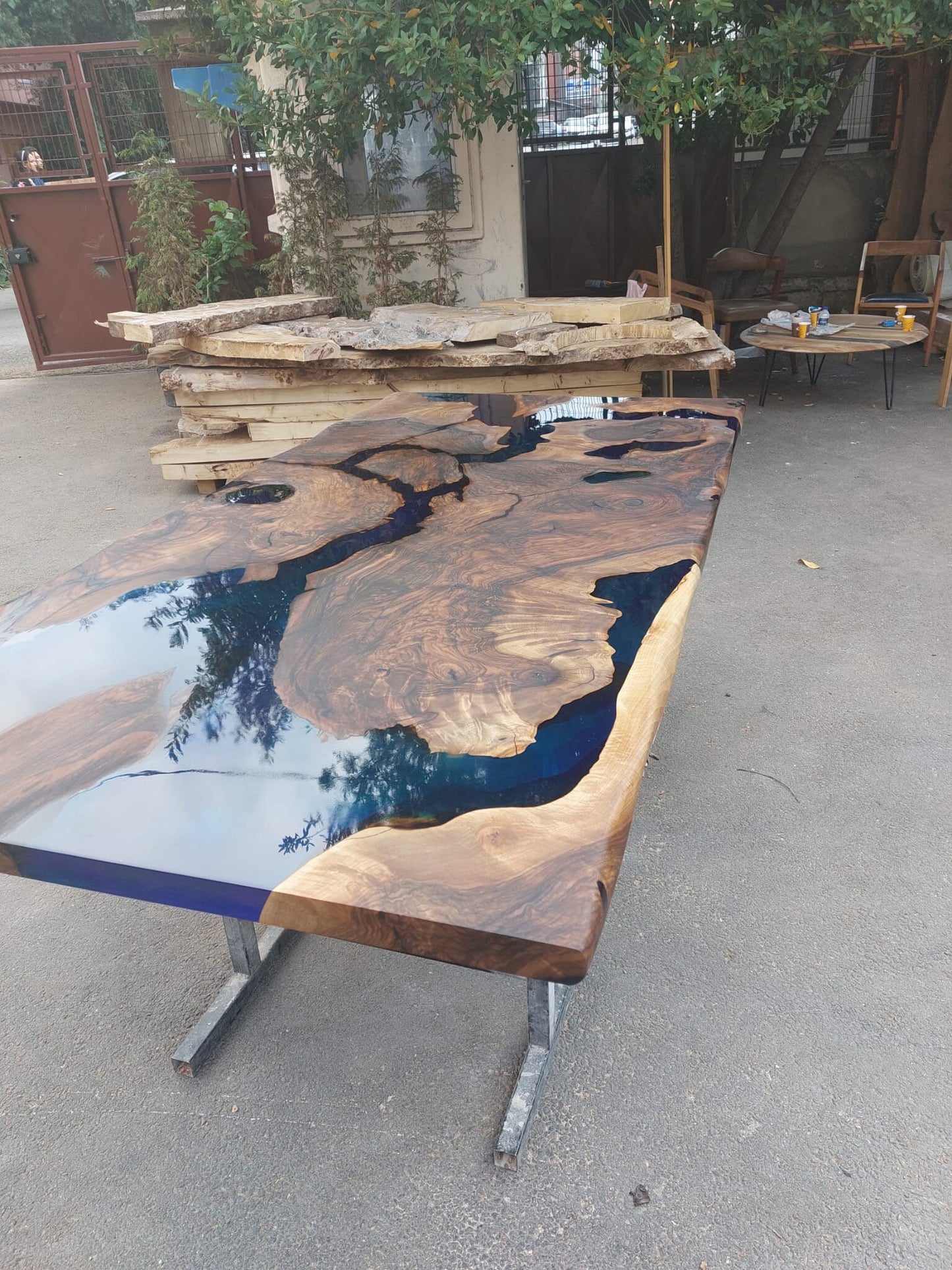 Epoxy Resin River Table, Walnut Epoxy Table, River Table, Handmade Epoxy Table, Custom 84” x 40” Blue Table, Epoxy Resin Table, for Heather
