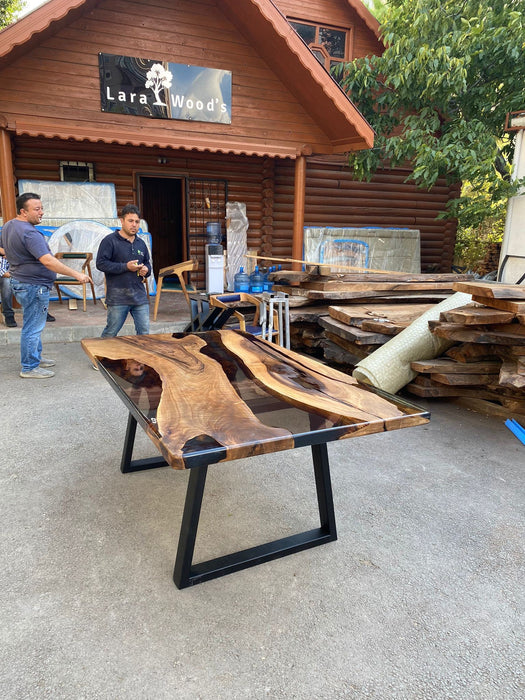 Live Edge Table, Clear Epoxy Table, Custom 75” x 42” Walnut Smokey Gray Table, Epoxy River Table, Epoxy Resin Table, Order for Angela E