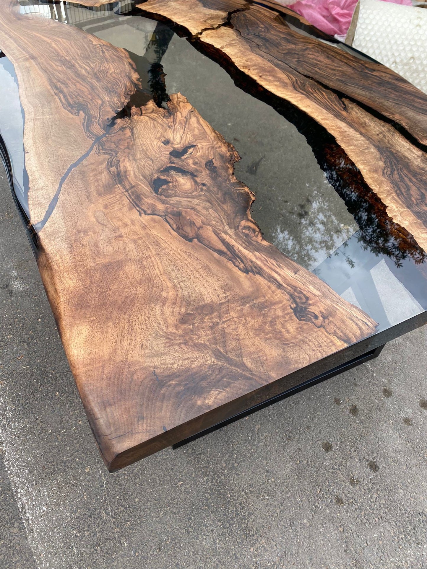 Live Edge Table, River Table, Clear Epoxy Table, Custom 72” x 40" Walnut Smokey Gray Table, Epoxy River Table, Custom Order for Oluchi