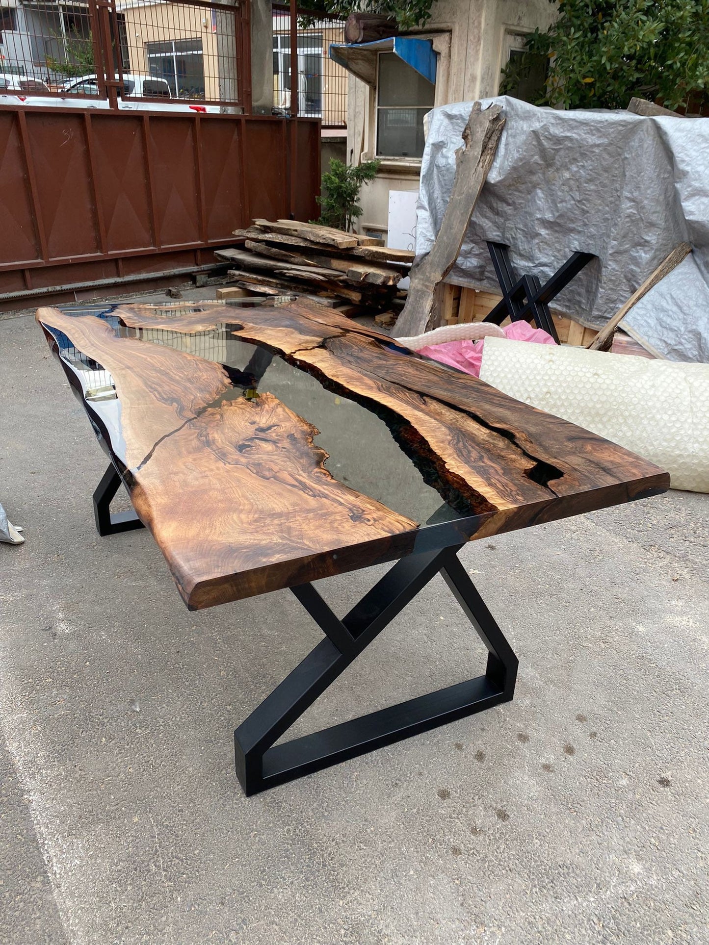 Live Edge Table, River Table, Clear Epoxy Table, Custom 72” x 40" Walnut Smokey Gray Table, Epoxy River Table, Custom Order for Oluchi